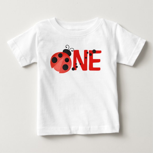 Ladybug de cor branca - Um T-Shirt primeiro aniver (Frente)