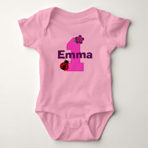 Ladybug e Flor - Camisa de Primeiro Aniversário