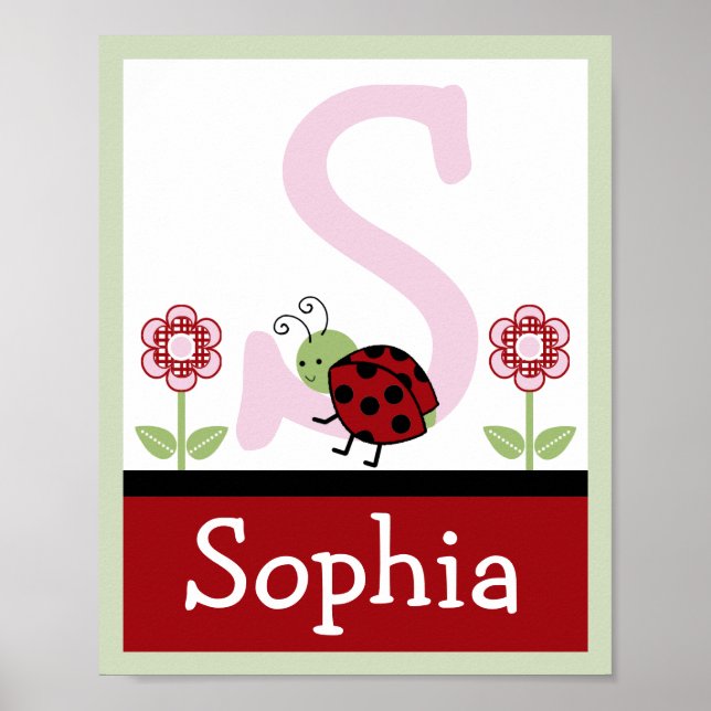 Ladybug e Flor - Letra & Nome Wall Art Poster (Frente)
