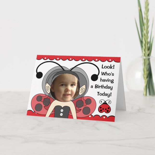 Ladybug Fairy Princess Girls FOTO Cartão de Aniver (Frente)