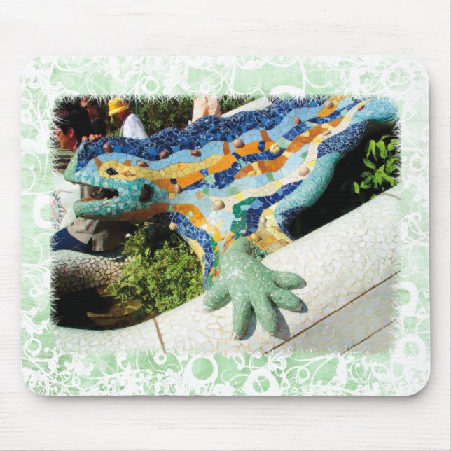 Lagarto de Gaudi - mousepad floral verde (Frente)