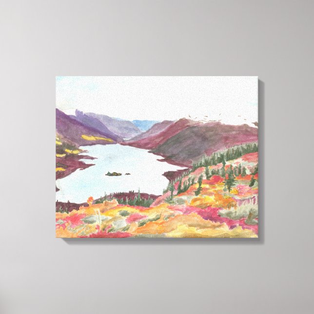 Lago Ártico em Outono: Canvas de Aquarela sem cros (Frente)