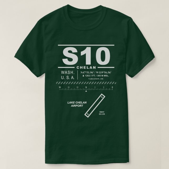 Lago Chelan Airport S10 T-Shirt (Frente do Design)