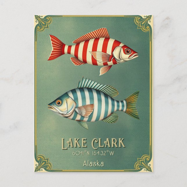 Lago Clark Alaska — Cartão postal náutico de peixe (Frente)