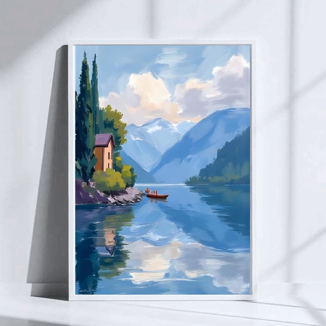 Lago de Como, Itália Pintura Arte Cartaz Impressão (Criador carregado)