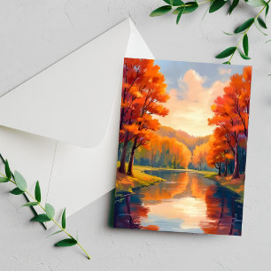 Lago de Outono   Cartão de Natureza em Aquarela da