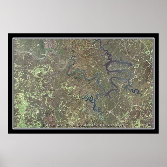 Lago De Ozarks Missouri - Mapa Do Poster Por Satél (Frente)