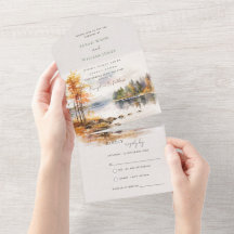 Lago de queda e floresta Tudo em um Convite de cas