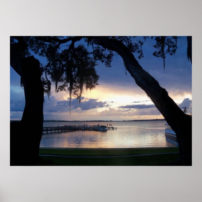 Lago Dora Florida Sunset à noite com poster (Frente)