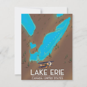 Lago Erie, poster de viagens do mapa do lago dos E