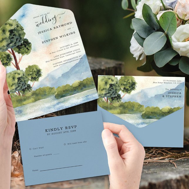 Lago Evergreen Dusty Blue Watercolor Casamento (Criador carregado)