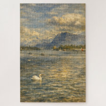 Lago Lucerna Suíça Cisne & Alpes Quebra-Cabeça Art