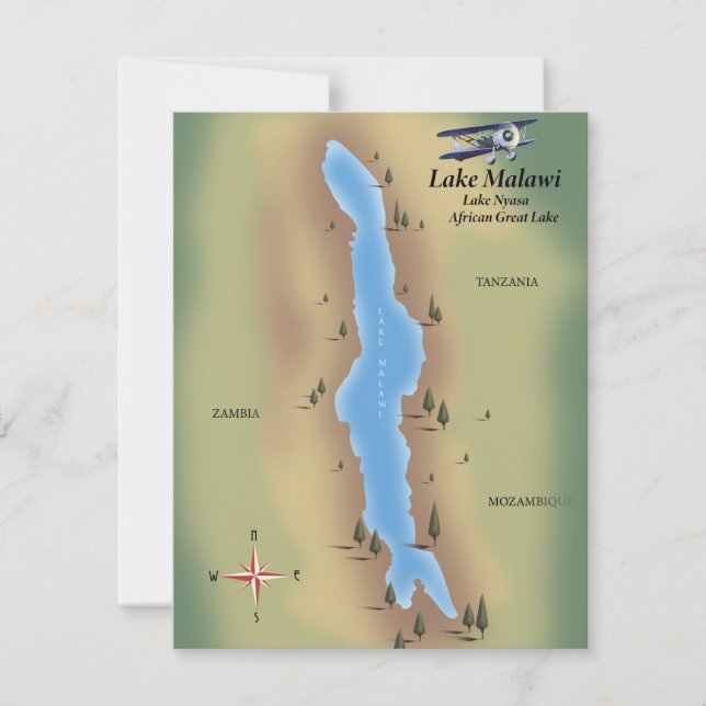 Lago Malawi, impressão de mapa de poster de viagen (Frente)