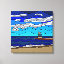 Lago Michigan - Impressão em Tela (40,6cm x 40,6cm