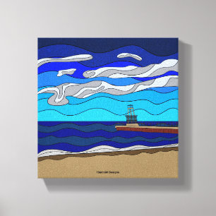 Lago Michigan - Impressão em Tela (8"x8")