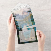 Lago Montanha Tudo em Um Convite de Casamento RSVP