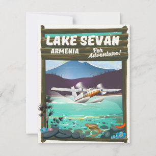 Lago Sevan Armênia pôster de viagem estilo vintage