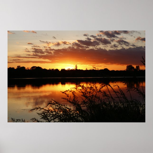 Lago Sunset Landscape Photo Nature Wall Poster (Frente)