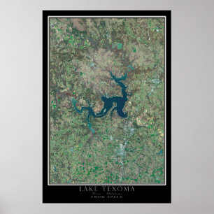 Lago Texoma Texas - Mapa de Poster por Satélite de