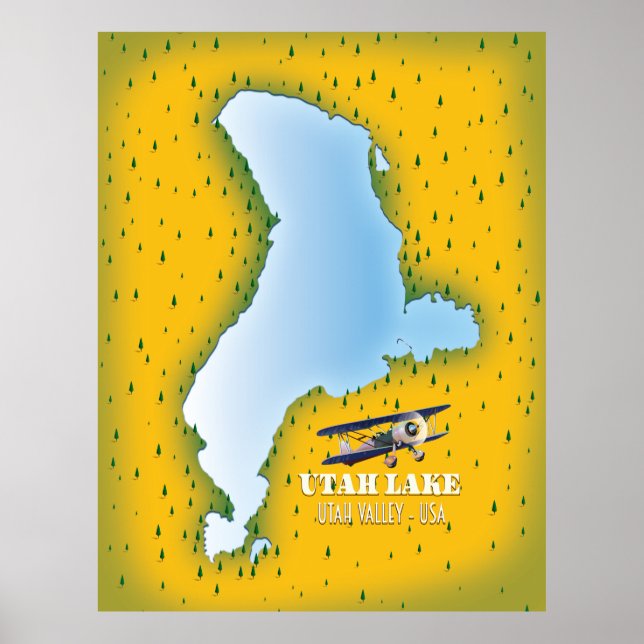 lago utah, mapa do vale de Utah poster de viagem. (Frente)