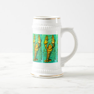 lagosta com caneca de cerveja de cerveja verde