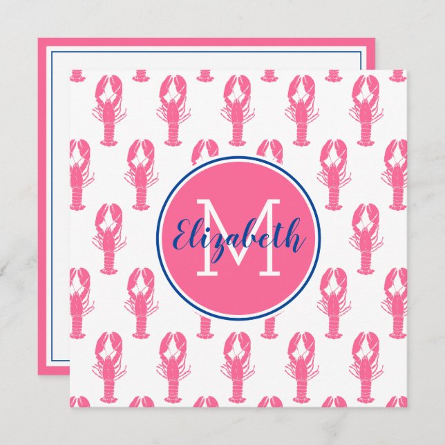 Lagostas Rosa Elegantes em Branco com Monograma Az (Frente/Verso)