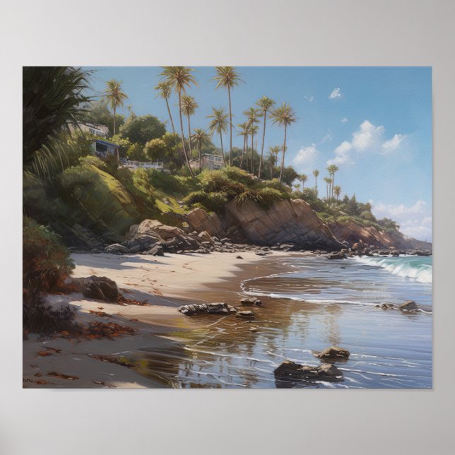 Laguna Beach Watercolor Art Impressão Poster (Frente)