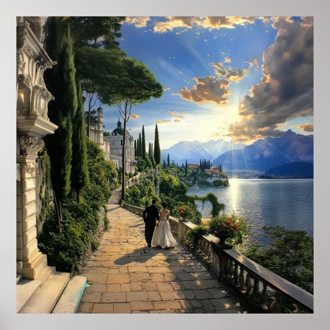 Lake Como Italy Square Travel Poster Art (Frente)