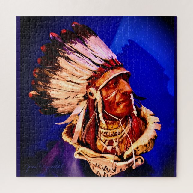 "Lakota Chief" Quebra-cabeça de arte original (Vertical)