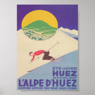 L'Alpe d'Huez França - Poster de Esqui Vintage