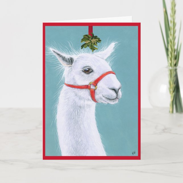 Lama bonito com cartão de Natal Mistletoy (Frente)