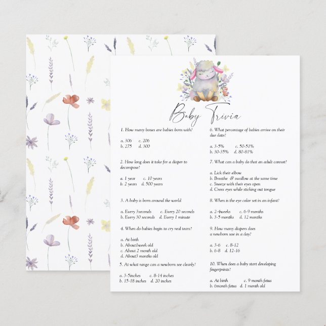 Lamb - Baby Trivia | Jogo Chá de fraldas (Frente/Verso)