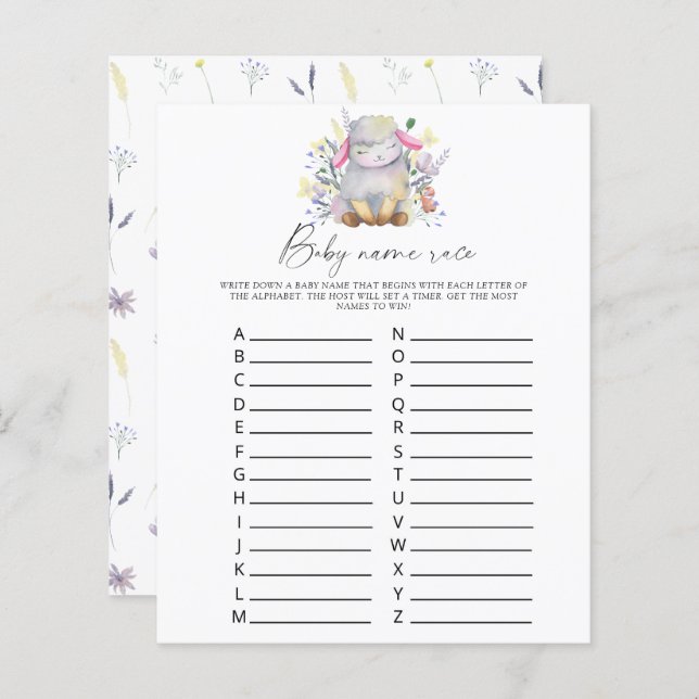 Lamb - Jogo de raça do nome do bebê (Frente/Verso)