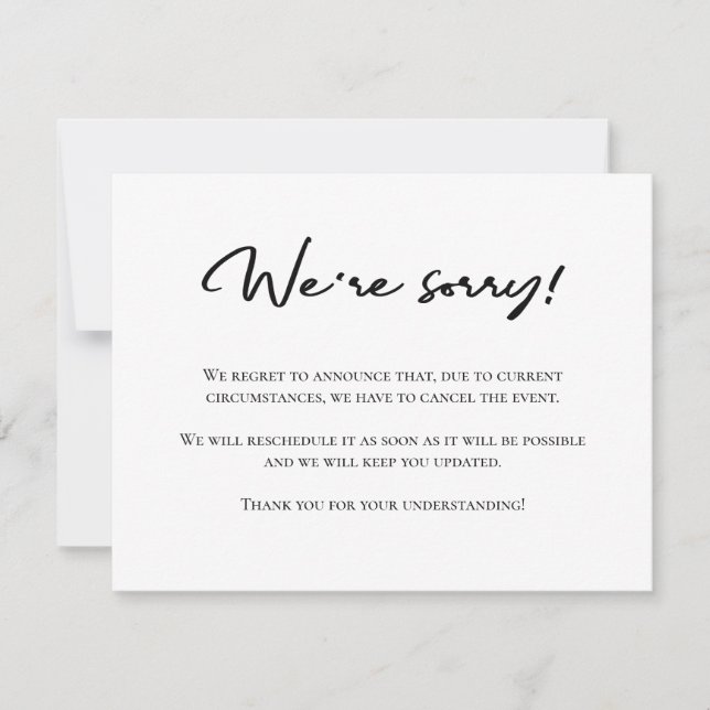 Lamentamos o anúncio do cancelamento branco preto (Frente)