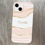 Lâmpada Cor-de-rosa com brilho Dourado personaliza<br><div class="desc">A cor-de-água rosa esfarelada agata o design de mármore com detalhes falsos de brilho dourado para realmente se destacar em uma multidão. Altere o nome para personalizar.</div>