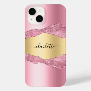 Lâmpada dourada-rosa, agate marble name script