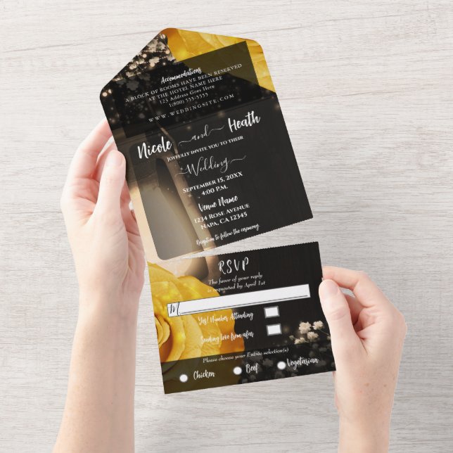 Lâmpada Rústica & Rosas Amarelas Casamento + RSVP (Aba destacável)