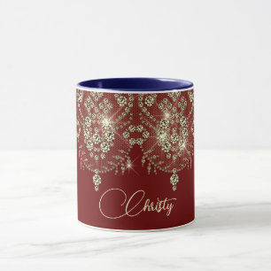 Lança vermelha e dourada, lace elegante, caneca