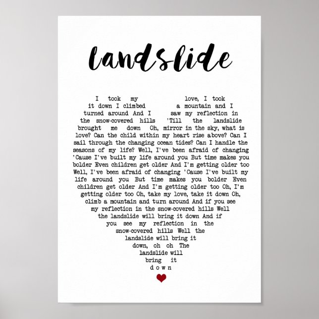 Landslide Wall Art Song Lyric Heart Impressão (Frente)