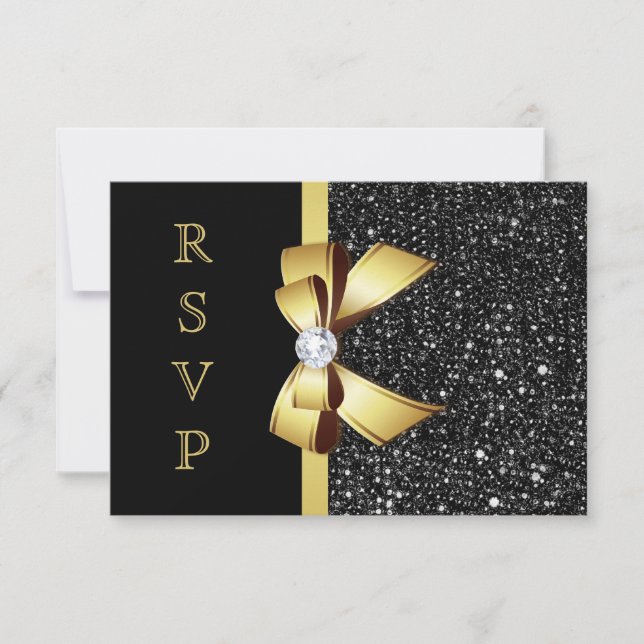 Lantejoulas Pretas Dourado com Arco RSVP (Frente)