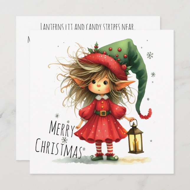 Lantern Elf – Whimsical Christmas Holiday Card (Frente/Verso)