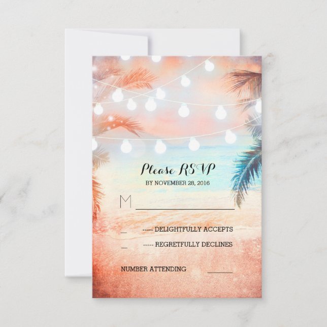 lanterna de praia brilha luz rosa casamento RSVP (Frente)