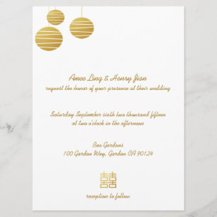 Lanterna Dourado & convite dobro do casamento da