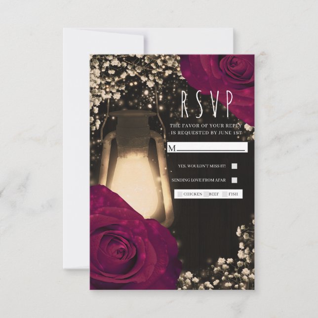 Lanterna Rustic Glow & Rosas Magenta RSVP de Casam (Frente)
