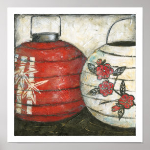 Lanternas Chinesas de Ano Novo com Impressão Flora