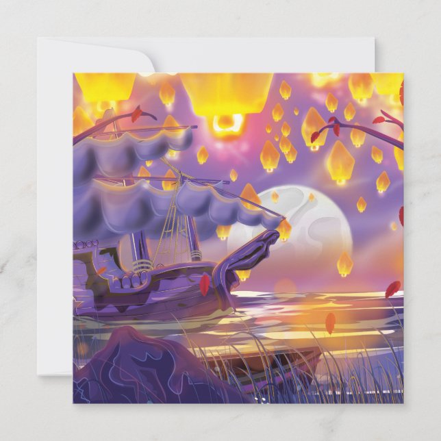 Lanternas Chinesas por um rio iluminado pela lua (Frente)