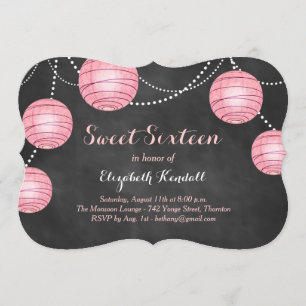 Lanternas cor-de-rosa no convite do doce dezesseis