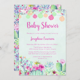 Lanternas e Cactus - Convites para Bebê