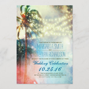 lanternas palmeiras praia convite para casamento