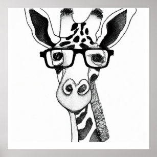 Lápis Desenho de uma Girafa vestindo Óculos poster